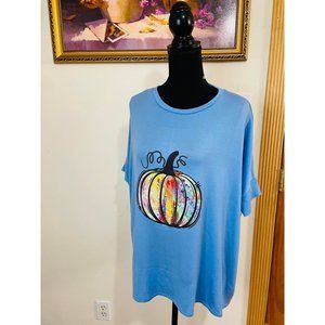 Agnes & Dora Blue NWT Tie Dye Pumpkin Custom Graphic Blouse Size XS/S